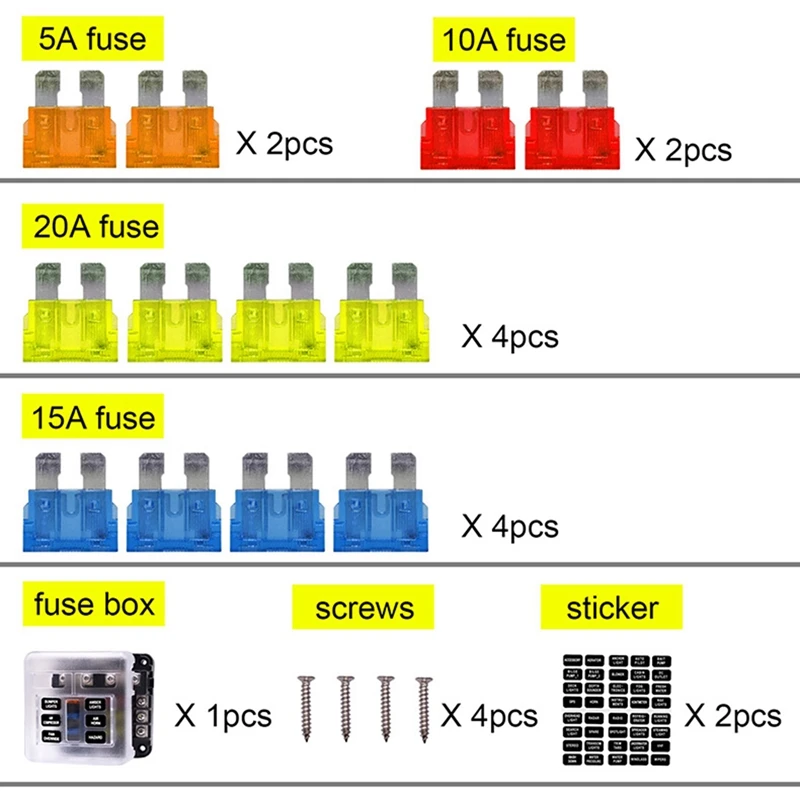 Tampa de plástico com luz indicadora LED, M5 Stud, 6 Ways, Blade Fuse Block, Box Holder, 100A, 32V, Auto, carro, Marine
