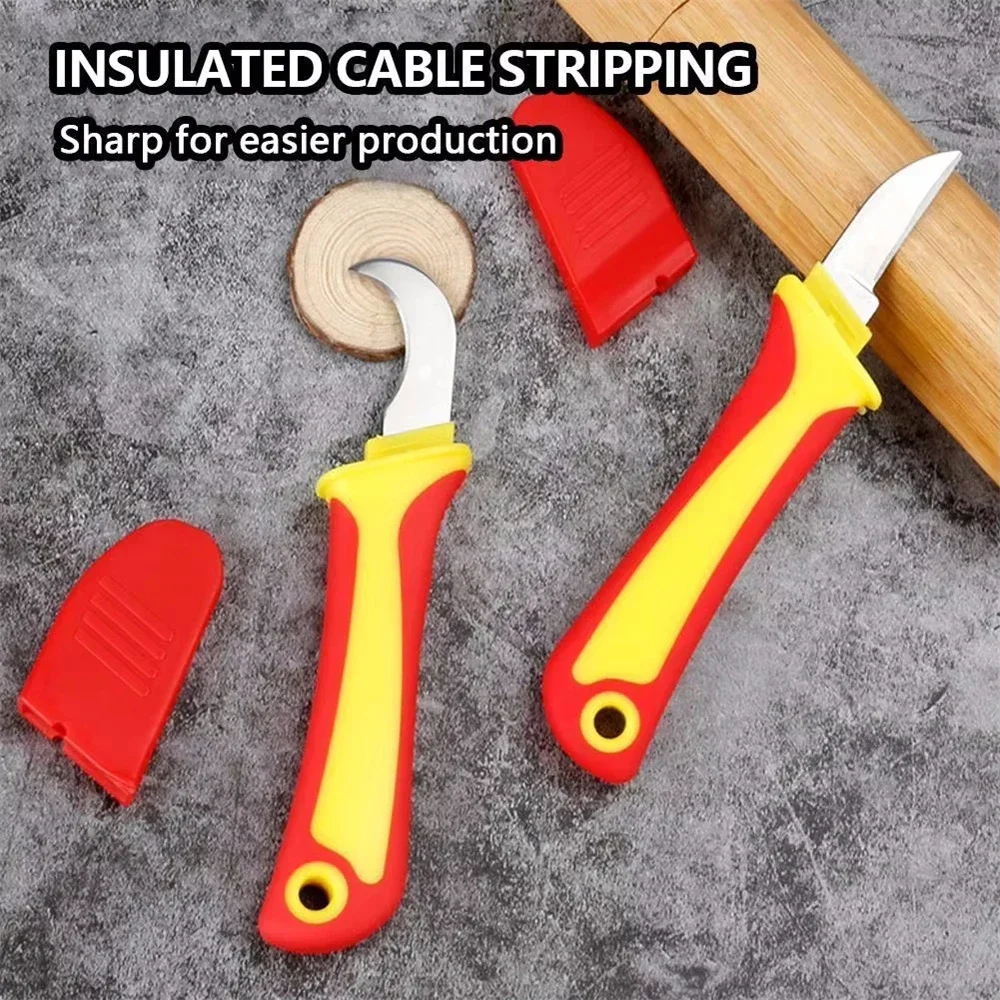 

Изолированный нож для электриков, инструмент для зачистки проводов, ножницы для зачистки кабеля, прямое изогнутое лезвие, резиновая ручка, пилинг, ручной инструмент