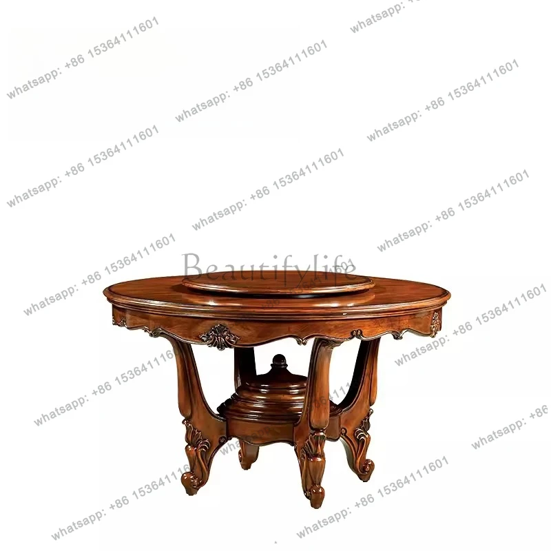 

Американский круглый обеденный стол из массива дерева с поворотным механизмом, резной, из цельного дерева, большой круглый стол