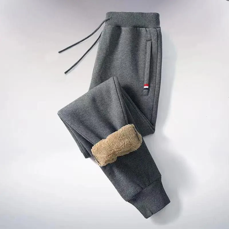 Winter Lambswool Warm Casual Pants Men's Fitness Jogging Sweatpants Male Solid Drawstring Bottoms Fleece Straight Trousers M-5Xl, image 9