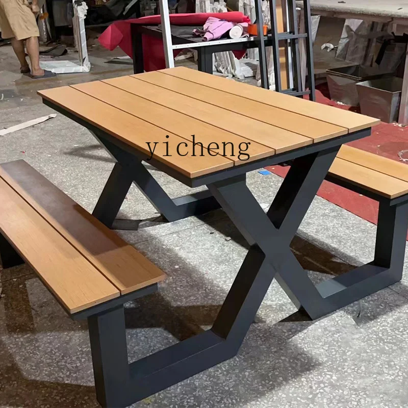 

LXC Outdoor One-piece Table and Chair Combination Park Chair Iron Garden Courtyard Scenic Area Bench
