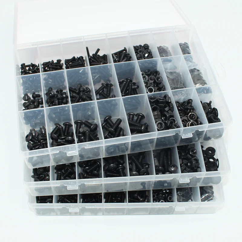 Kit de tornillos de cabeza hexagonal redonda 2510p M2 M2.5 M3 M4 M5 M6 negro 10,9 grado cabeza de botón Allen tornillos de accionamiento perno tuerca arandela ISO7380