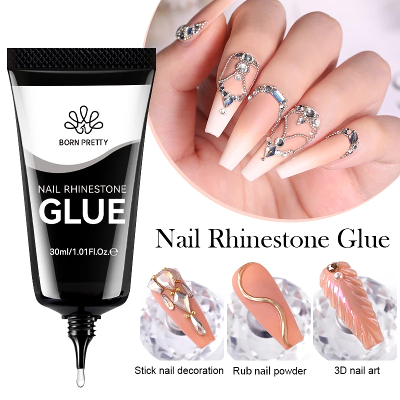 BORN PRETTY Gel de Uñas con Diamantes de Imitación 3D para Modelar y Tallar Flores, Manicura 30g, Gel Súper Adhesivo Sin Limpieza para Polvo y