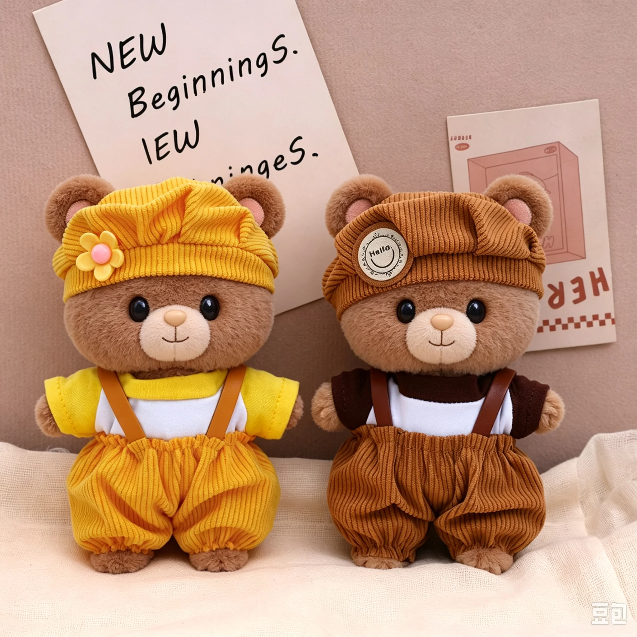 Cute Bear Doll Clothes 3Pcs Set Corduroy Hat T-shirt Overalls Cartoon Doll Outfit Dress Up Accessories For 17cm Plush Doll