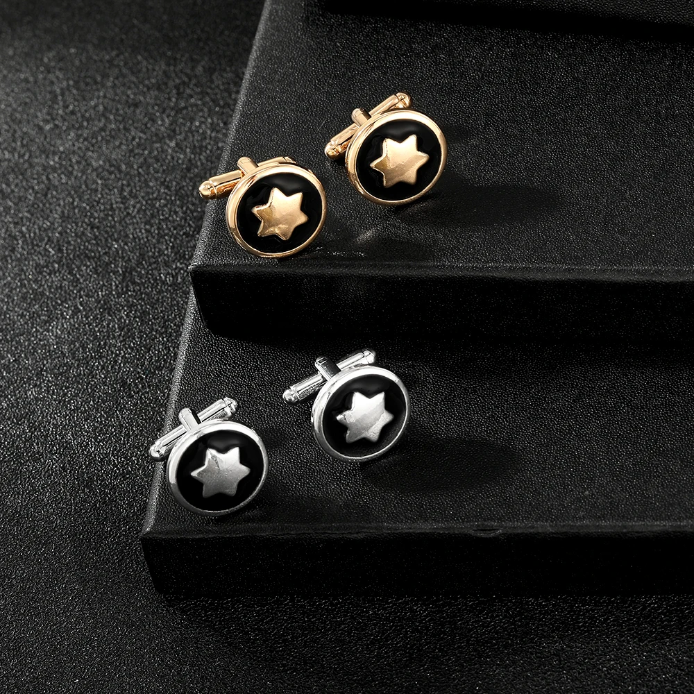 Mens Star Round Cufflinks Gold And Silver Colors Wholesale