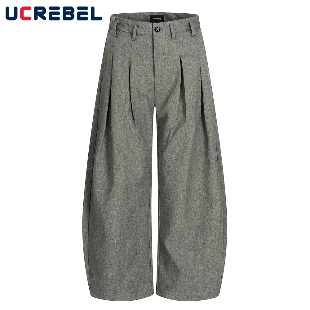

Pleated Casual Suit Pants Mens Autumn Winter Retro Streetwear Wide Leg Baggy Banana Pants Man Trousers