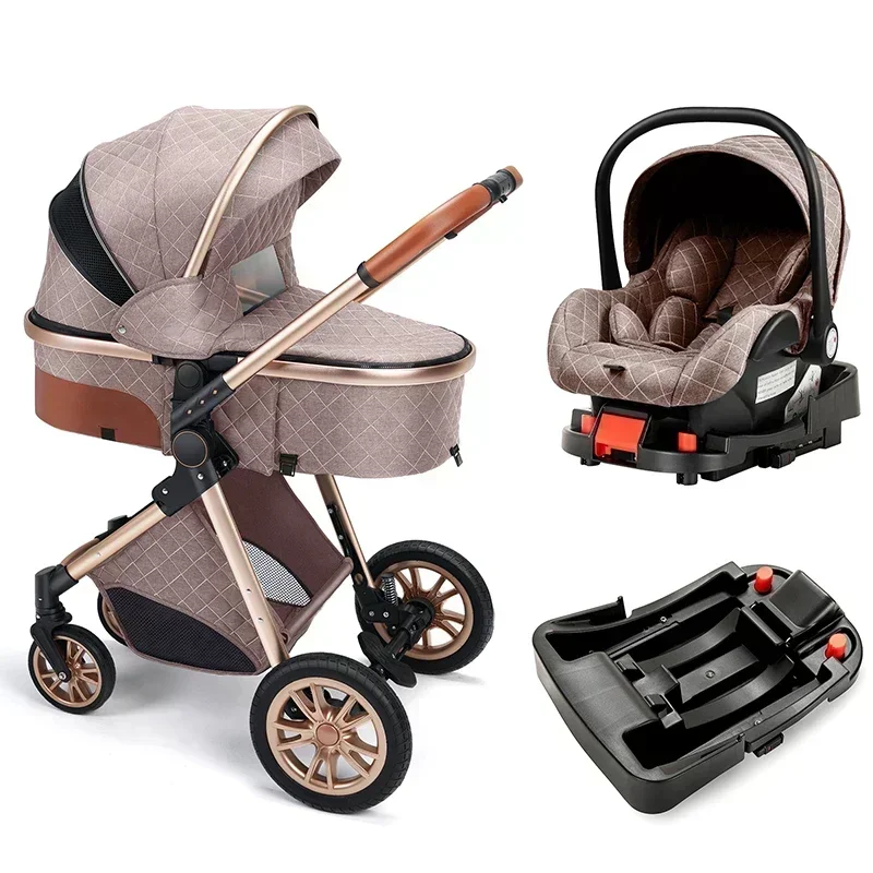 3in1 High Landscape Baby Stroller with car seat Newborns Infant Portable Baby Carriage ISOfix Base Multi functional strollers