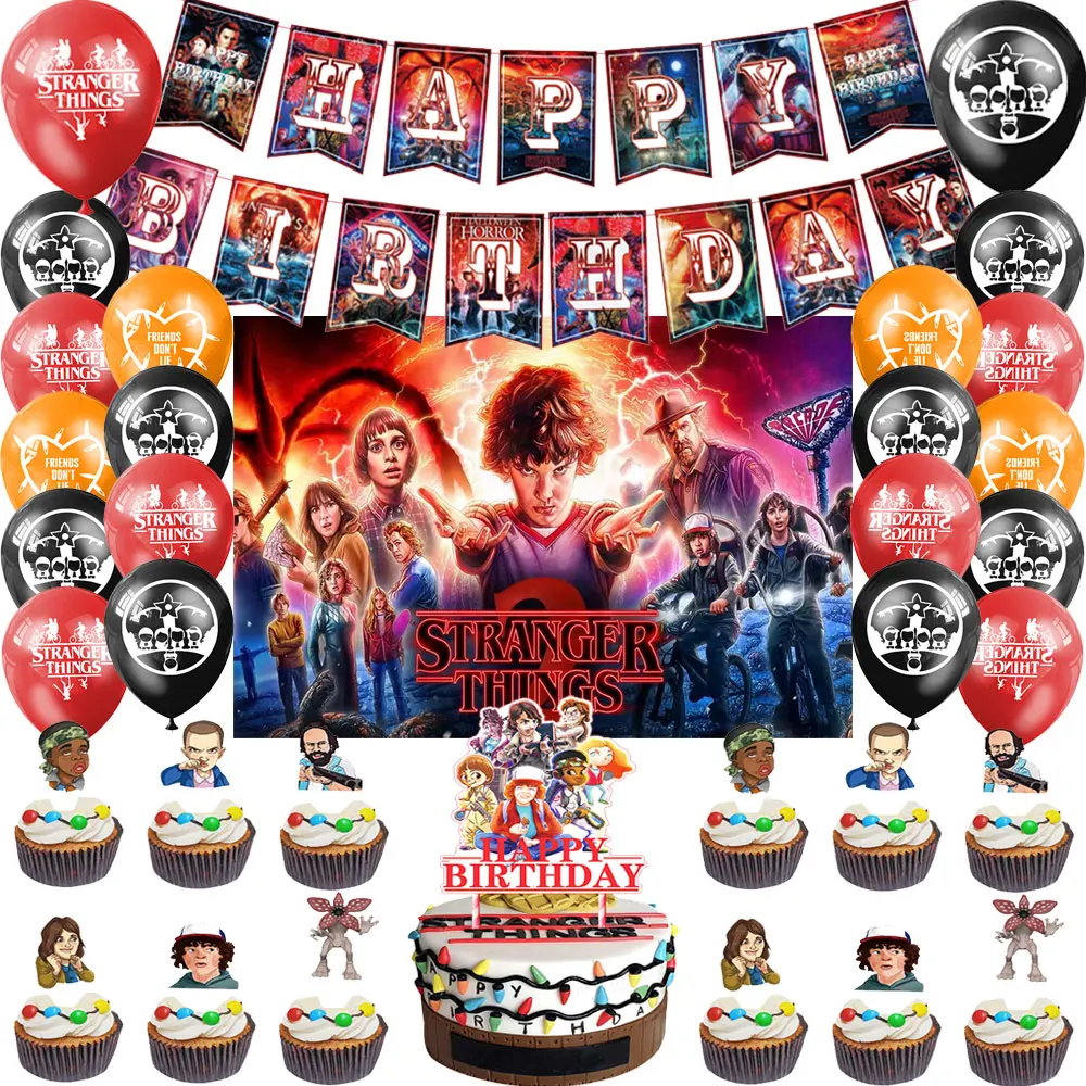 

Stranger Things 4 Theme Birthday Party Supplies Decoration Movie Balloon Banner Backdrop Cupcake Toppers Boys Kids Girl Gift