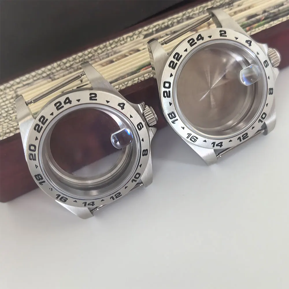 39MM Old EXP 24 Hour GMT Steel Bezel Watch Case for NH34 NH35 NH36 Movement Sapphire Glass Explorer Watches Case Accessories