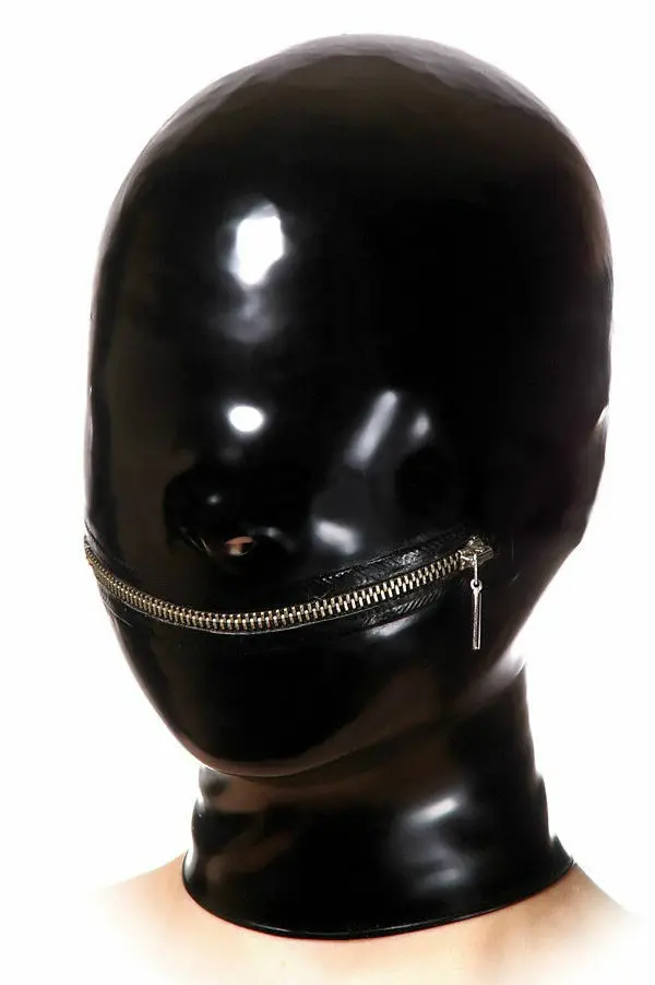 Latex Haube Gummi Maske Handgemachte Schwarz Offene Nasenlöcher Sexy Halloween Cosplay Kostüme für Männer Frauen Mit Mund Zipper