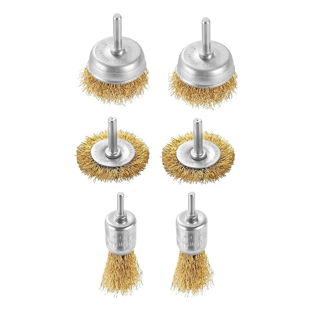 

6Pcs Drill Brush Metal Brass Wire Wheel Cup Brush 6mm Shank Drill Bit Set For Rust Removal Tile Glass Marble Concrete Cleaning