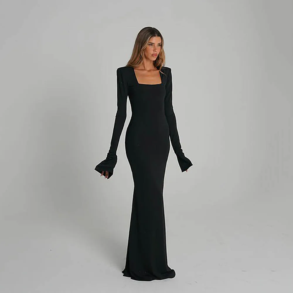 

Msikoods Modest Black Evening Dresses 2026 Square Neck Long Sleeve Arabic Mermaid Party Dress Women's Evening Dress Customized