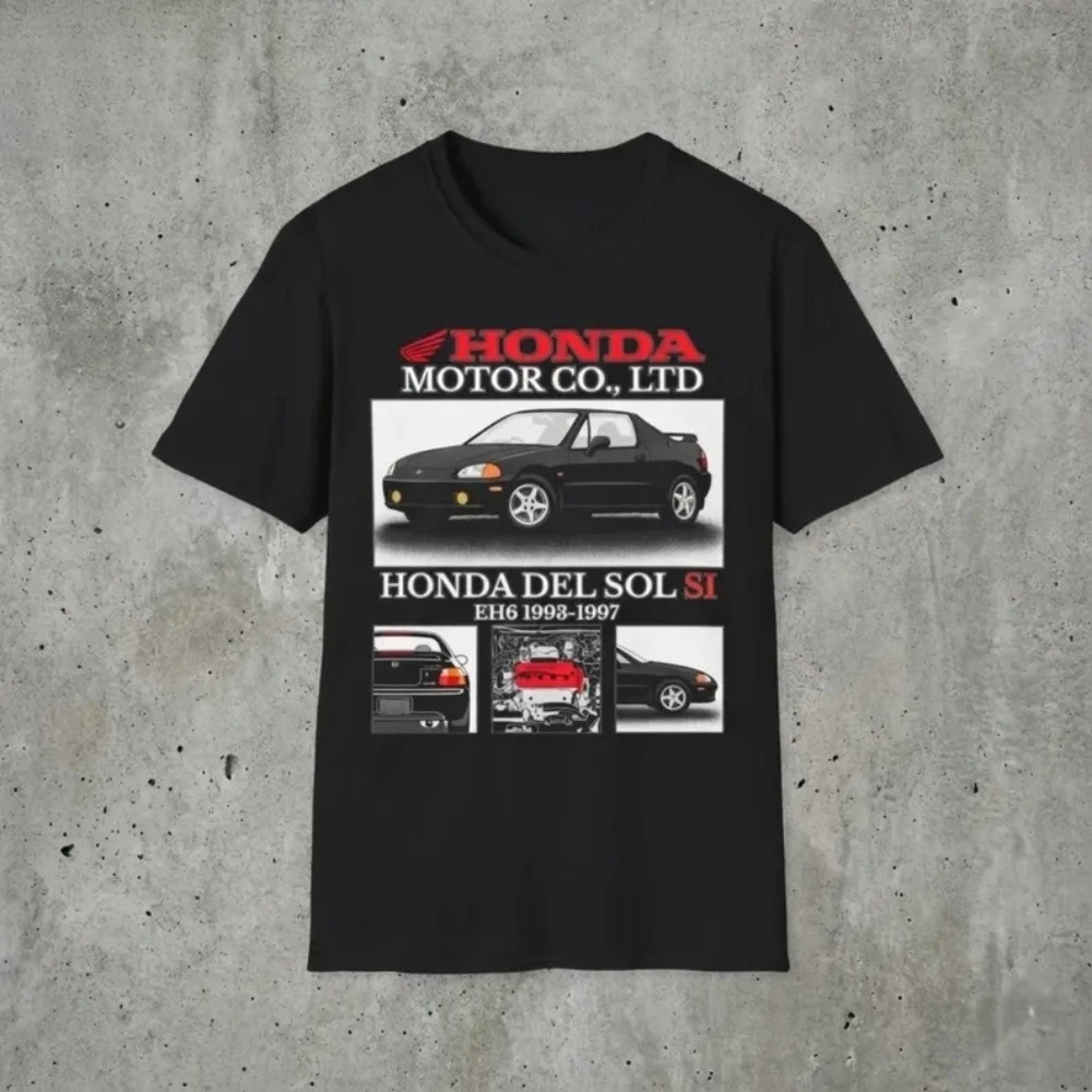 Honda Herren- und Damen-T-Shirt Del Sol Si EH6 1993–1997 JDM Sommer-Baumwoll-T-Shirt Kurzarmhemden Frühling Herbst Motorrad-Top