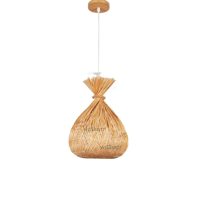 

Bamboo Candy Pendant Lamp Handmade Ceiling Chandelier Hotel Bar Teahouse Bistro Zen Wood Hand Knitted Suspension Hanging Light