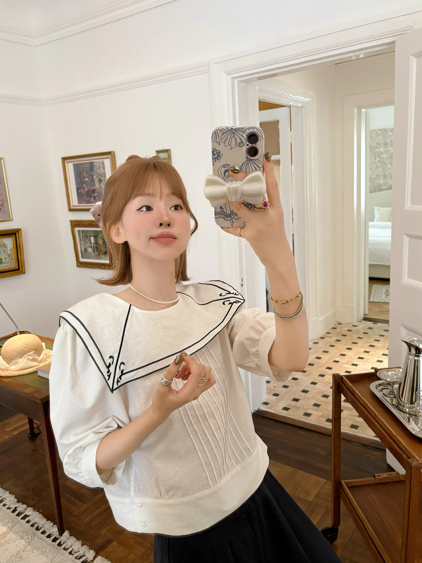 

Vimas Recommended Victorian Era Antique Cotton Shirt Special Embroidery Square Collar Linen Cotton Women's Business Casual Shirt
