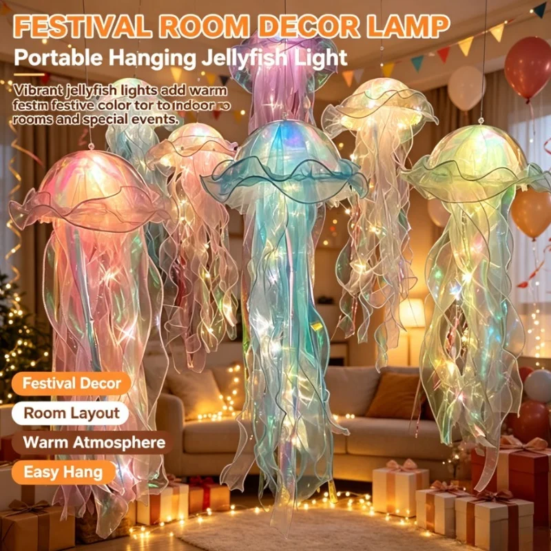 Jellyfish Hanging Lamp Mood Light, Iridescent Colorful Translucent Design for Ocean Theme Dining Room Party and Holiday Decor