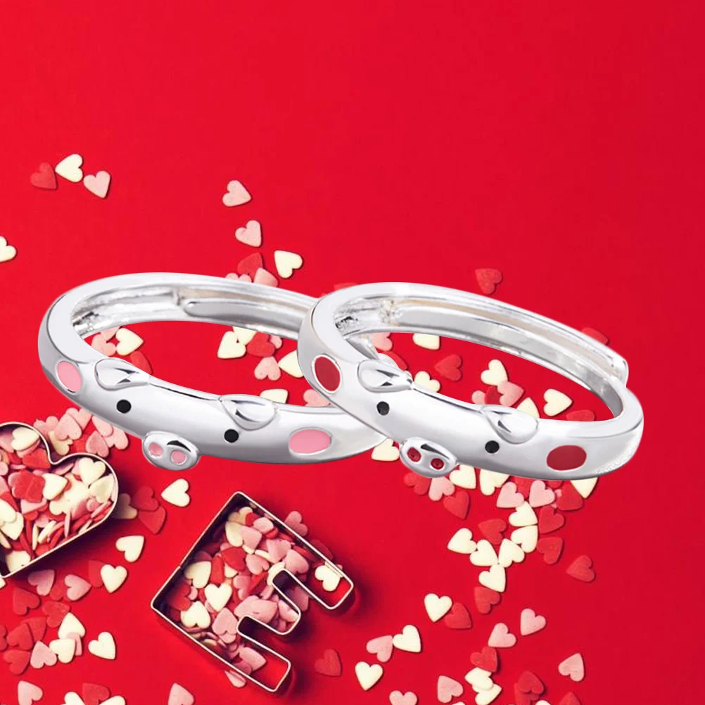 

2Pcs Pig Pendant Ring for Women Birthday Anniversary Gift Pink Red Cartoon Pig Jewelry Fashion Ring for Proposal