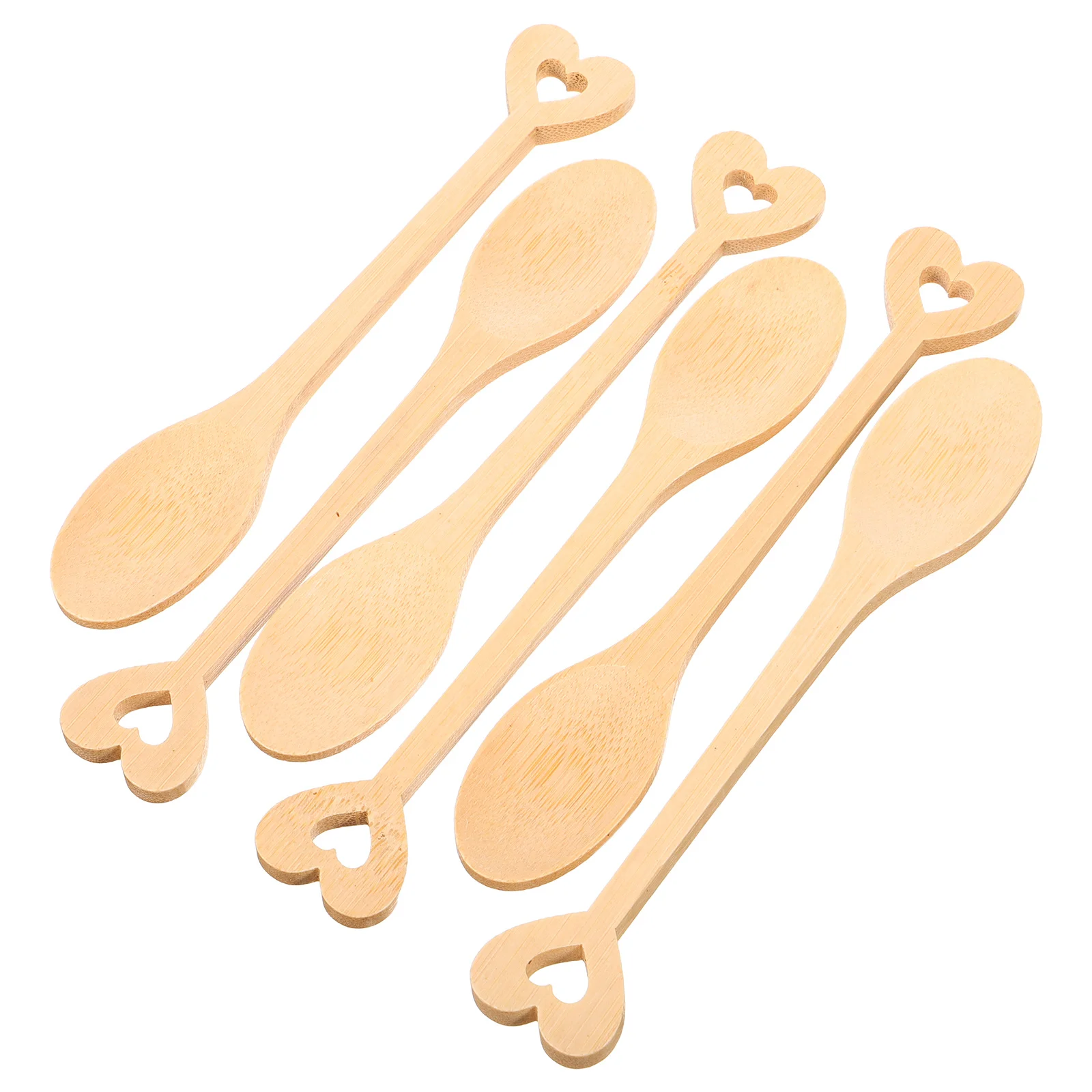 

6pcs Bamboo Heart Handle Coffee Rice Seasoning Spoon Mini Round Eating Mixing Spoon Versatile Kitchen Utensils