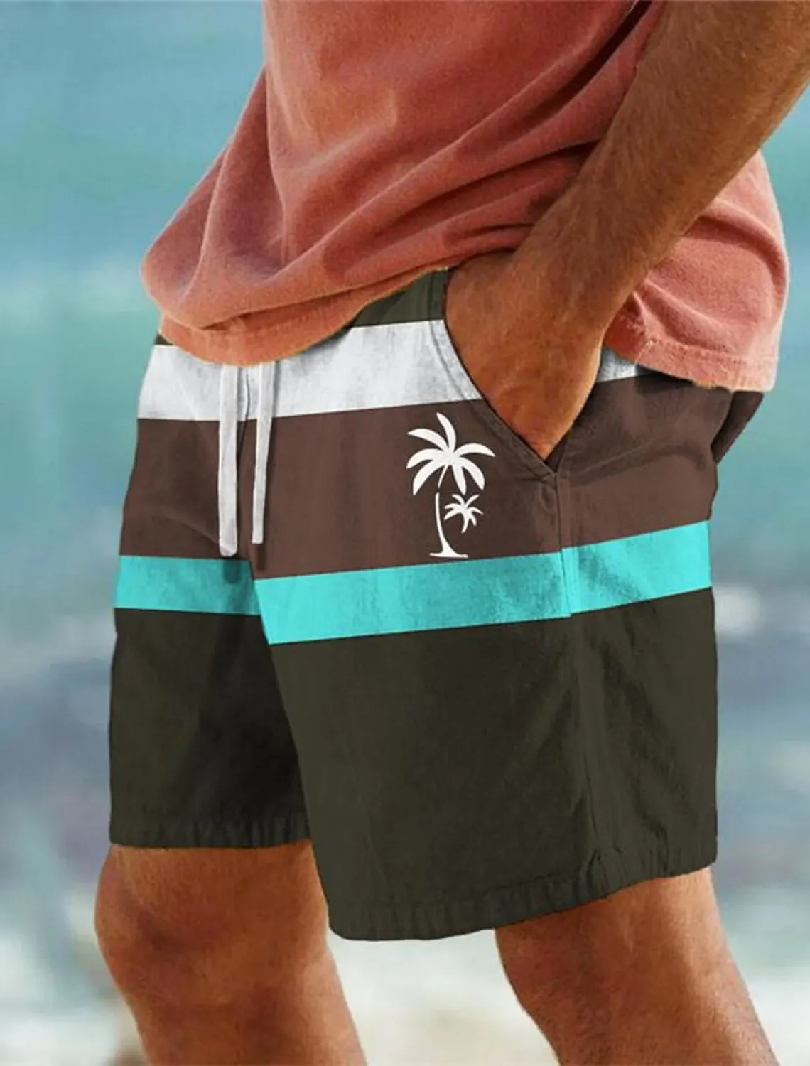 Stripe Palm Tree Men's Resort 3D Printed Board Shorts Swim Trunks Elastic Waist Drawstring Aloha Hawaiian Style Holiday Beach