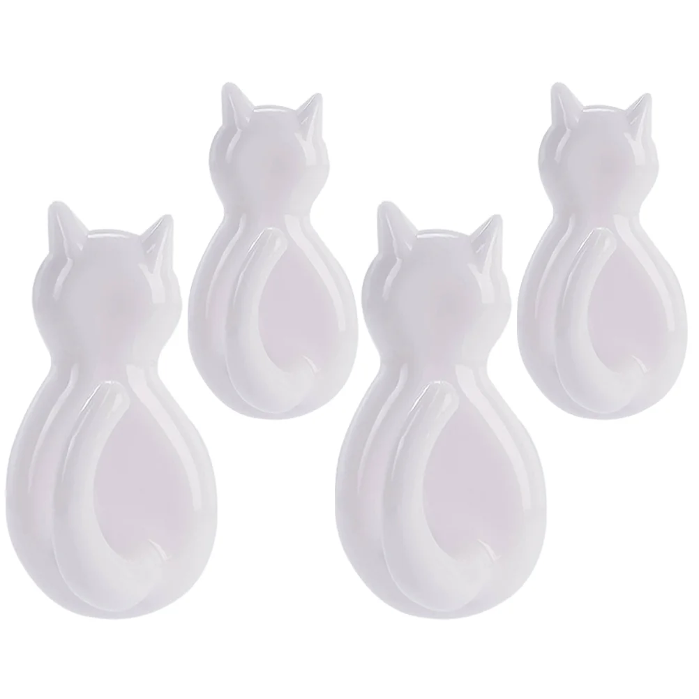 4 PCS Cat Tail Hook Wall Mounted Tails Hooks Bathroom Plastic Cartoon Shape Key Bag