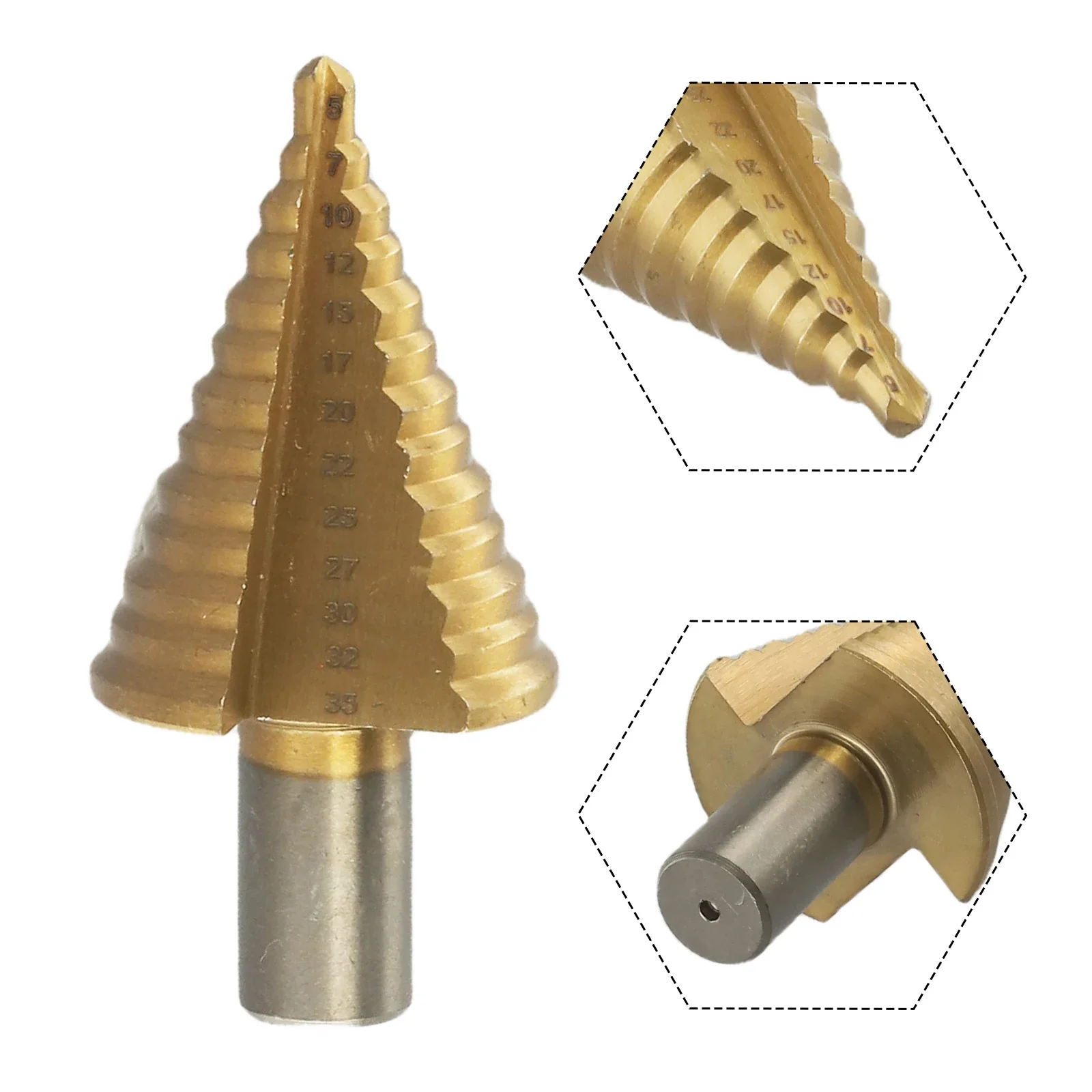 Ferramenta passo broca ouro aço de alta velocidade cortador buraco 13 passos 1 pçs revestido cone broca passo fácil de perfurar