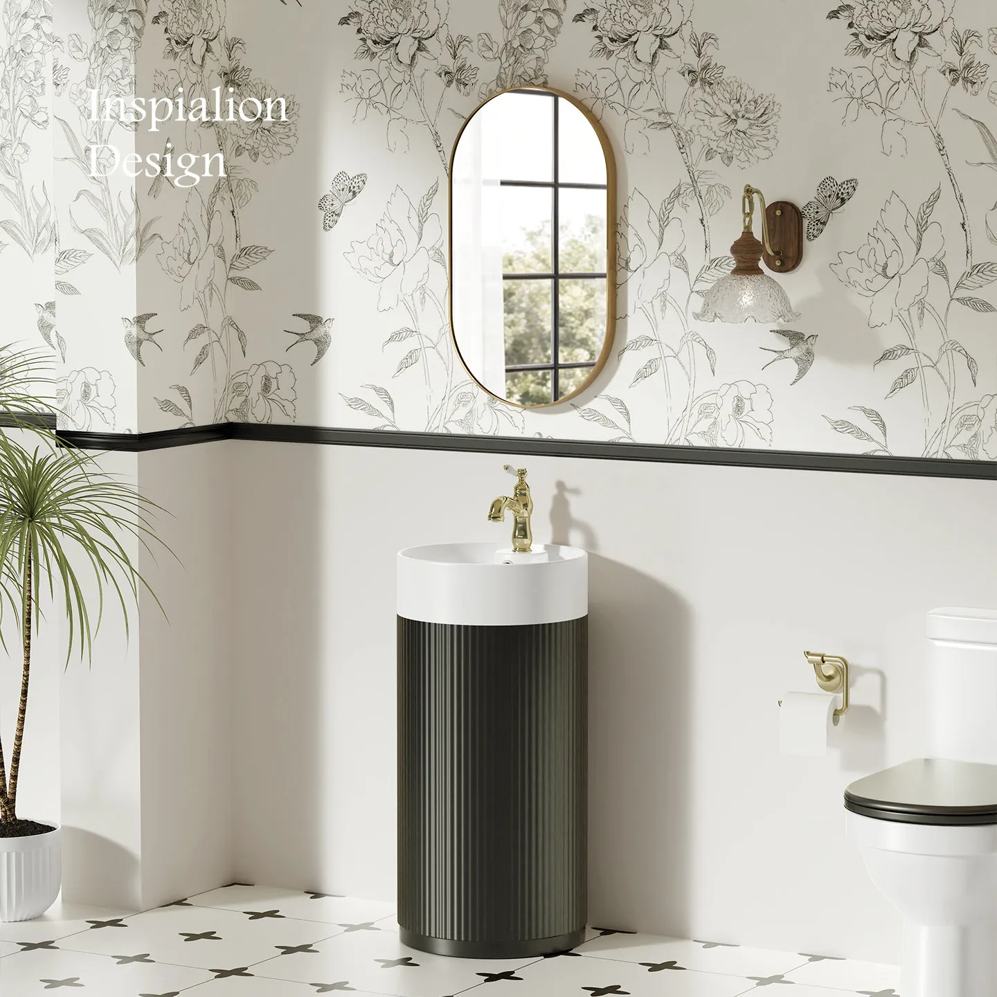 HYS round retro column basin bathroom floor-to-ceiling washbasin outdoor black integrated column washbasin