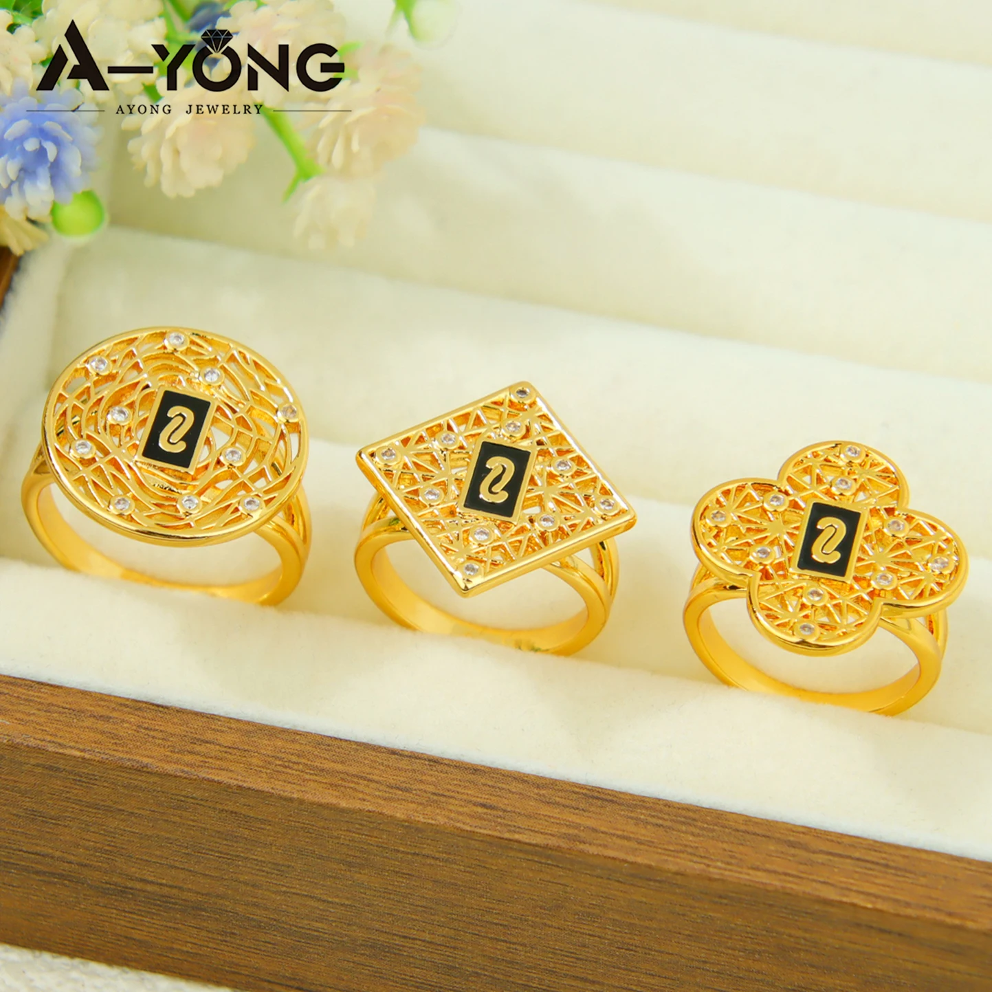 Dubai Vintage Zirkonia-Ringe 21k Vergoldet Arabisch Muslimisch Hip-Hop Mode-Ring Bollywood Damen Ethnischer Party Punk Schmuck – Detail 5