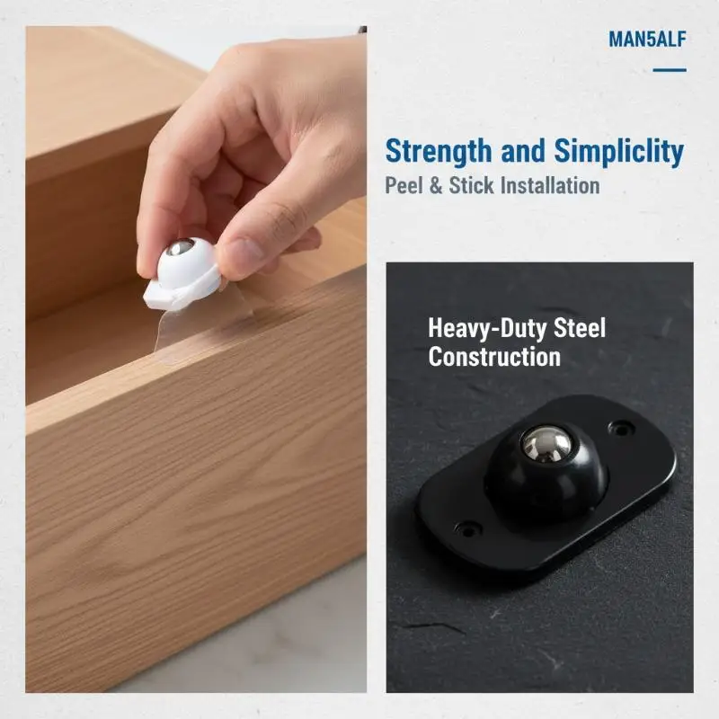 Self Adhesive Sticky Caster Wheels 360 Degree Rotatable No Punch 6Pcs for Home Furniture Appliance Drawer Storage Bin Moving