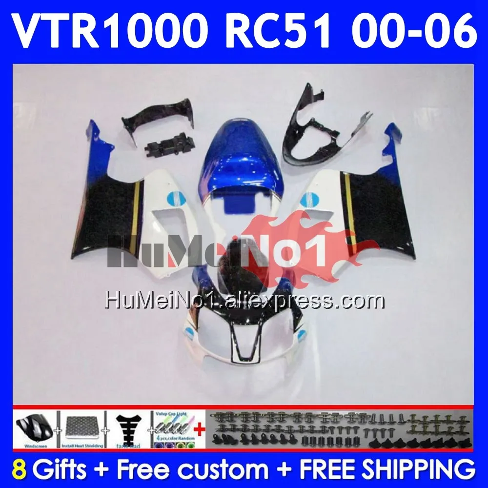 Body For HONDA VTR1000 RC51 01 02 03 2004 2005 2 Blue white 006 68No.65 SP1 SP2 VTR 1000 2000 2001 2002 2003 04 05 06 Fairings