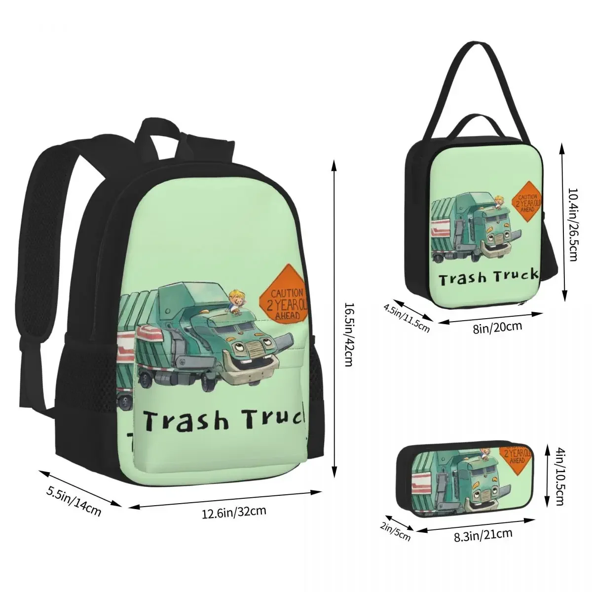 Trash Truck Cartoon Netflix Backpacks Boys Girls Bookbag Students School Bags Kids Rucksack Lunch Bag Pen Bag Three-Piece Set