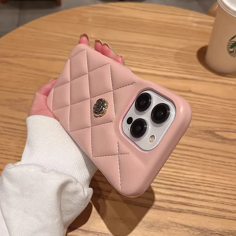 High Quality Luxury Phone Case For iPhone17 15 14 13 16ProMax Plus 3D Camellia Leather Cover For iPhone15 16 17ProMax Protective