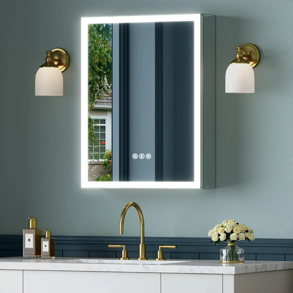 

16x24 Inch Medicine Cabinet with Light, Mirror, Aluminum Frame, Hardwire Connection, Built-in or Wall-mounted Installation.