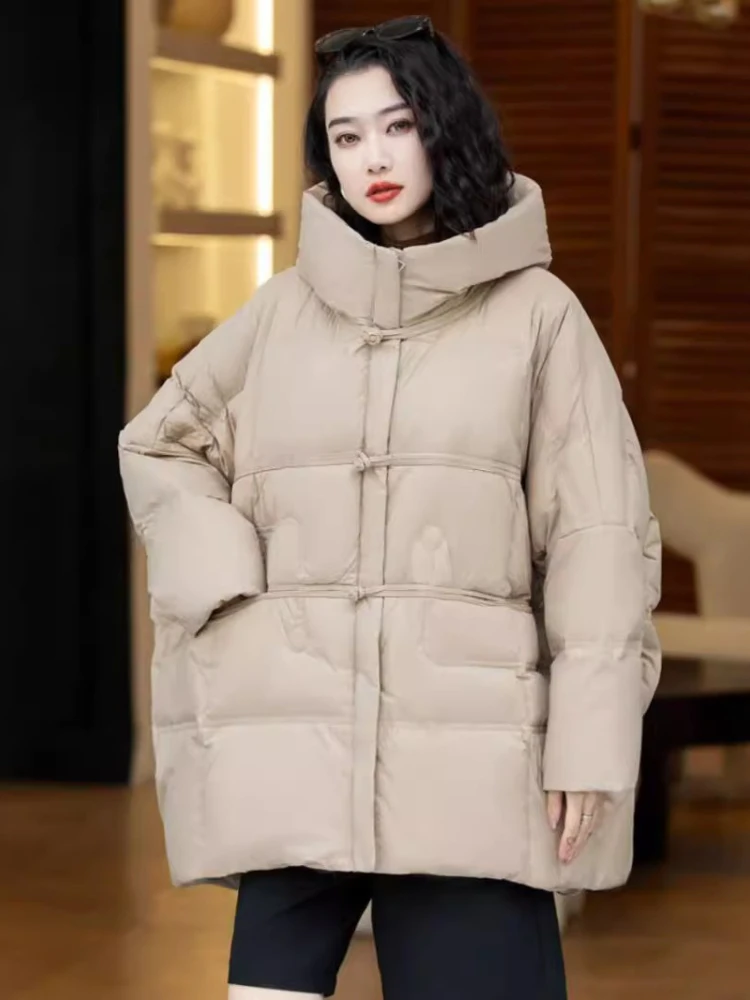 90% 화이트 덕 다운 재킷 여성용 후드 가을 겨울 두꺼운 따뜻한 플러스 사이즈 패딩 코트 오버사이즈 캐주얼 루즈 여성 파카