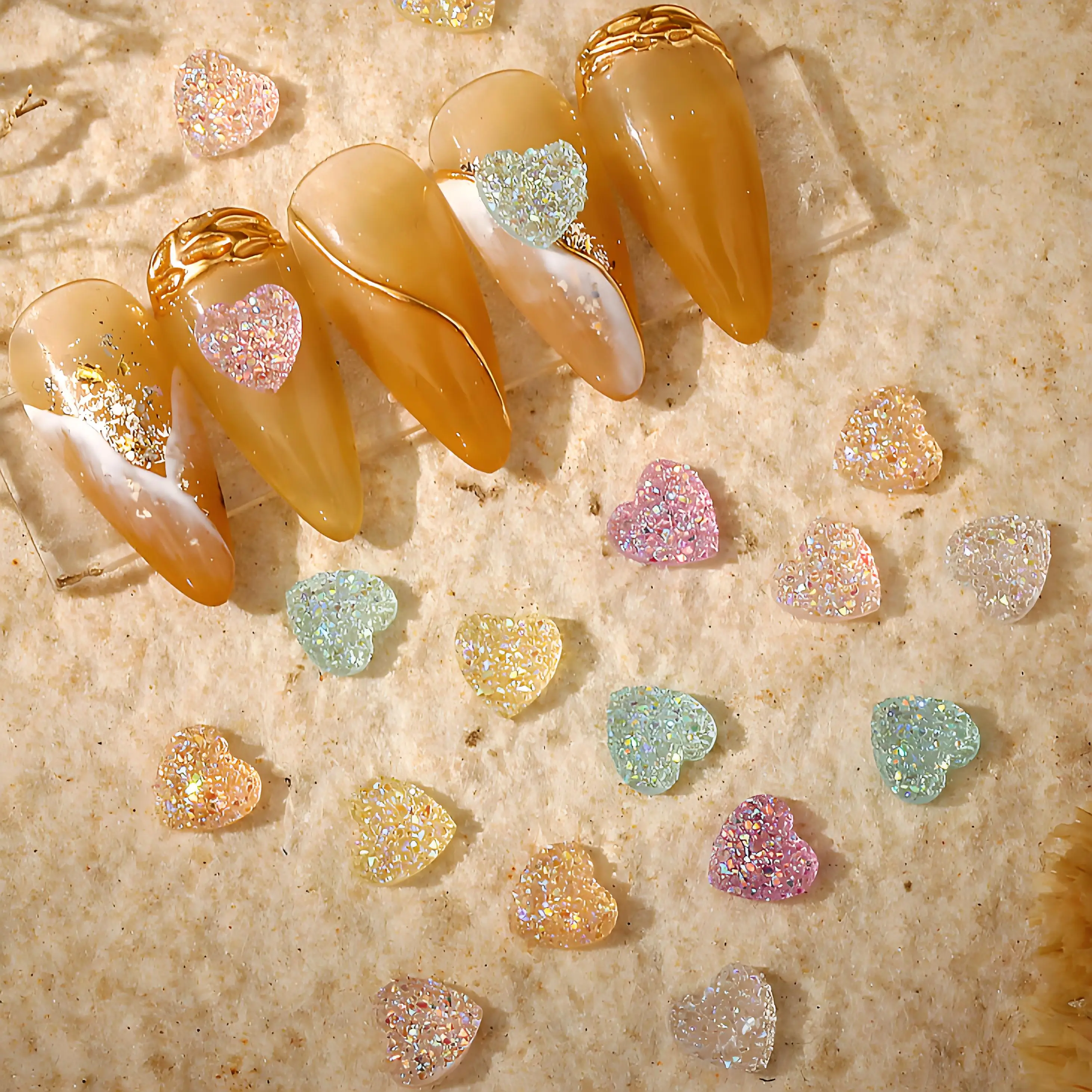 

50PCS 8mm Resin Granulated Sugar Nail Art Heart Charms Manicure Accessories Flat Back Rhinestones Nails Decoration Supplies Tool