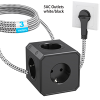 5 EU Outlet Power Strip Cube with 3/2.5m braided cord, 4000W Flat plug Multitap Extension Socket Power Adapter for Home