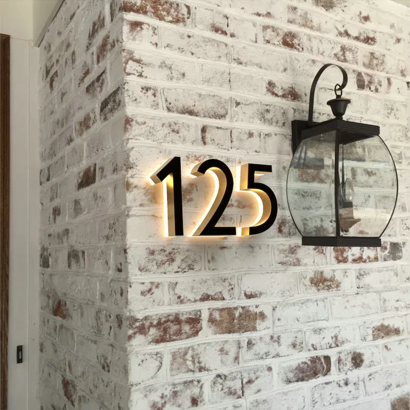 Luz LED personalizada para números de casa, carteles de letras iluminados de acero inoxidable 3D para exteriores, placa de dirección del alfabeto, placa para puerta de casa, resistente al agua