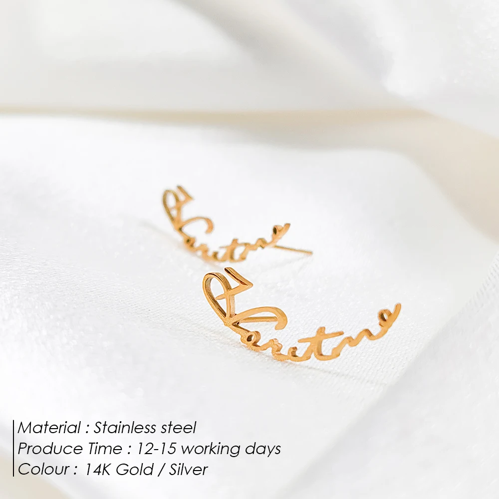 eManco Stainless Steel Custom Name Women's Earrings Gold Personalized Jewelry Gifts Girls Holiday Gifts