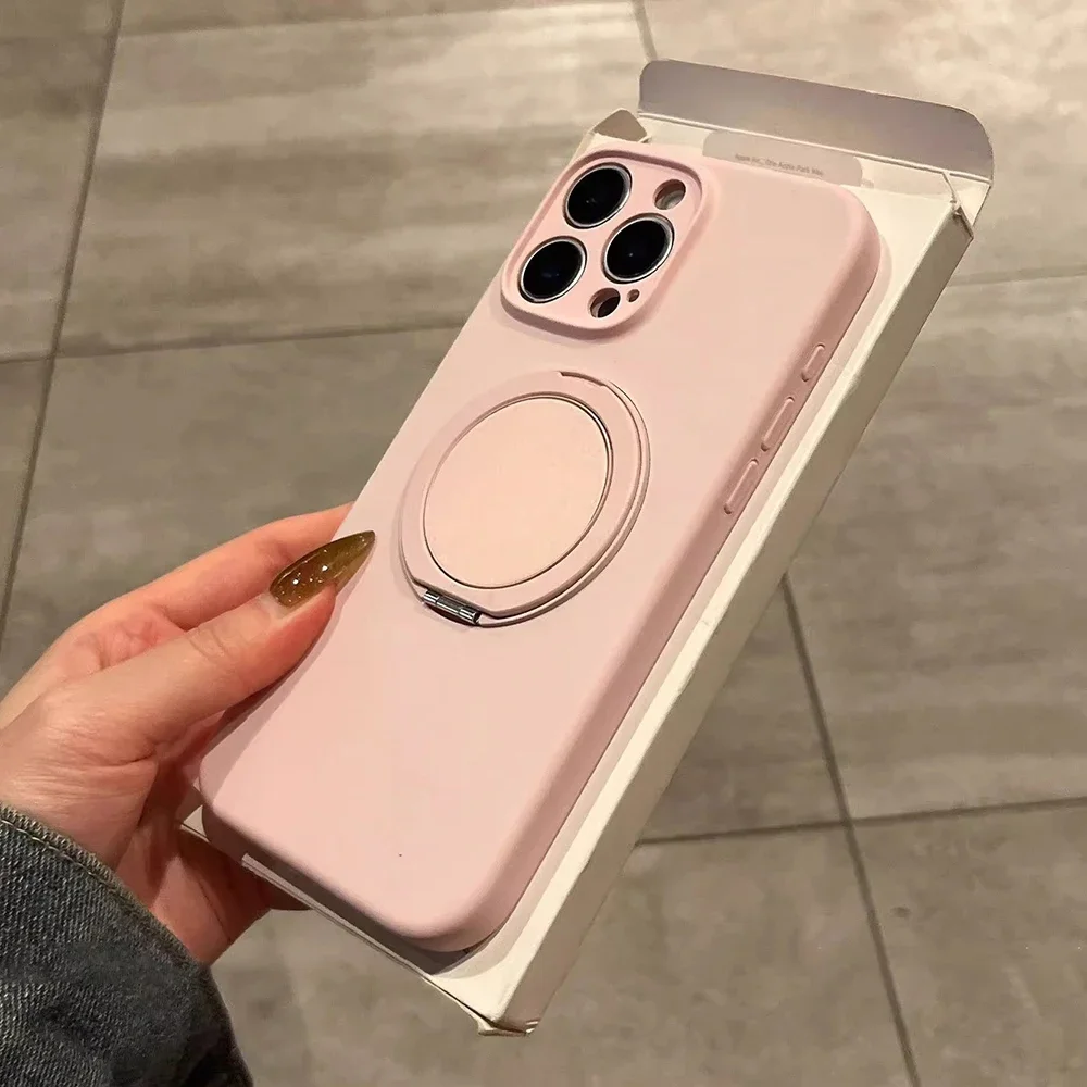 

360 ° Магнитный чехол для телефона с металлическим кольцом и кронштейном для iPhone 16, 15, 14 Plus, 13 Pro Max, подставка для оборудования, силиконовый мягкий чехол Magsafe