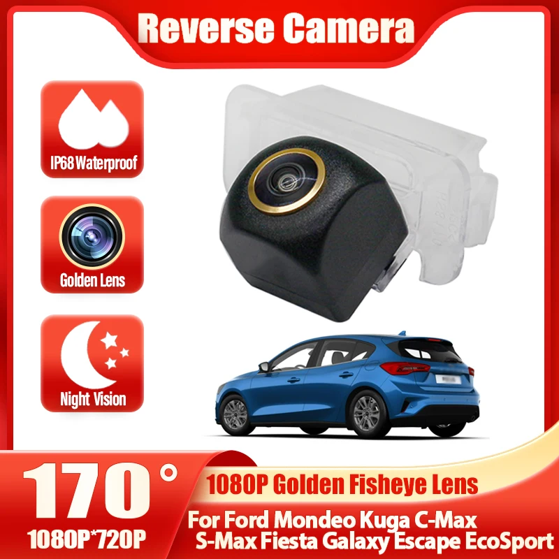 HD 1080P Golden Fisheye Car Rear View Wireless Camera For Ford Mondeo Kuga C-Max S-Max Fiesta Galaxy Escape EcoSport bracket