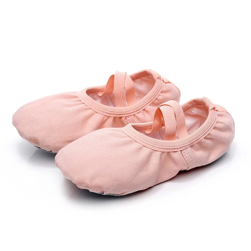 Factory Wholesale High Quality Cheap Kids Girls Red Pink Soft Canvas Split Sole Lace-up Free Stretch Ballet Dance Shoes