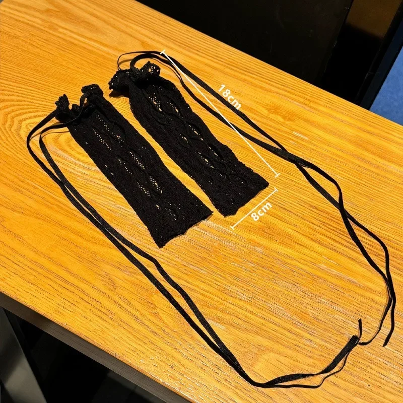 女性中空レース網タイツ手袋セクシーなロリータ Y2k アームスリーブ夏クロスストラップゴシックレースアップ手袋袖指なし薄型