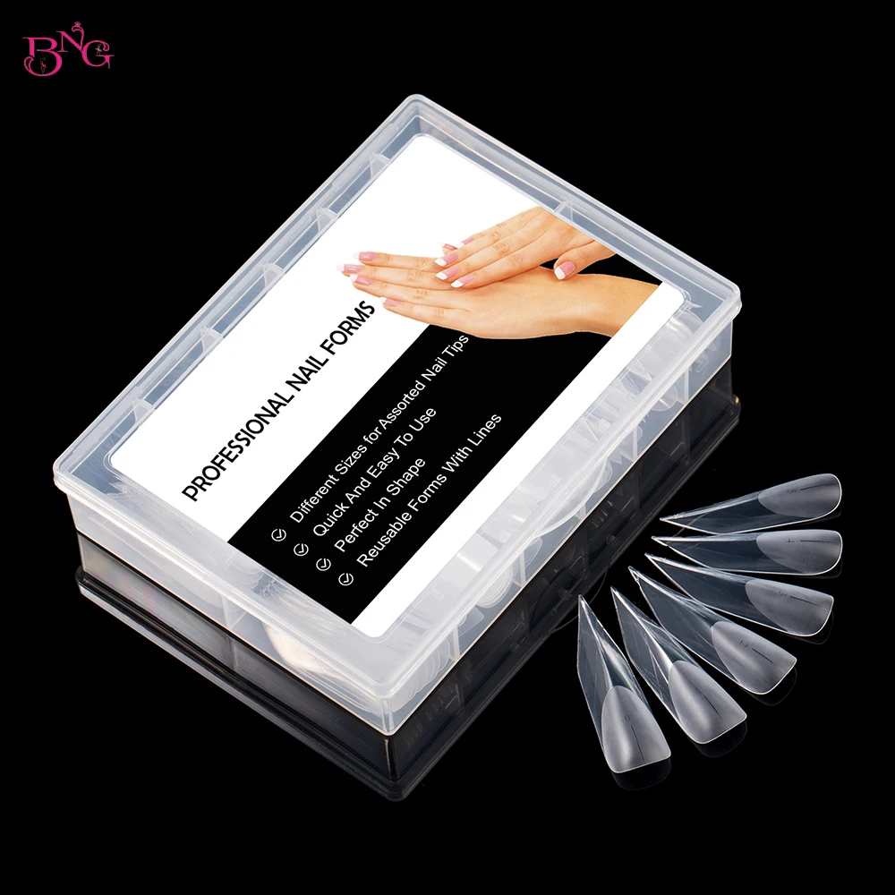 BNG Special Shape Nail Form for Builder Gel Reusable Acrylic Nail Dual Forms with Clips Top Moulds False Nail Tips for Manicure