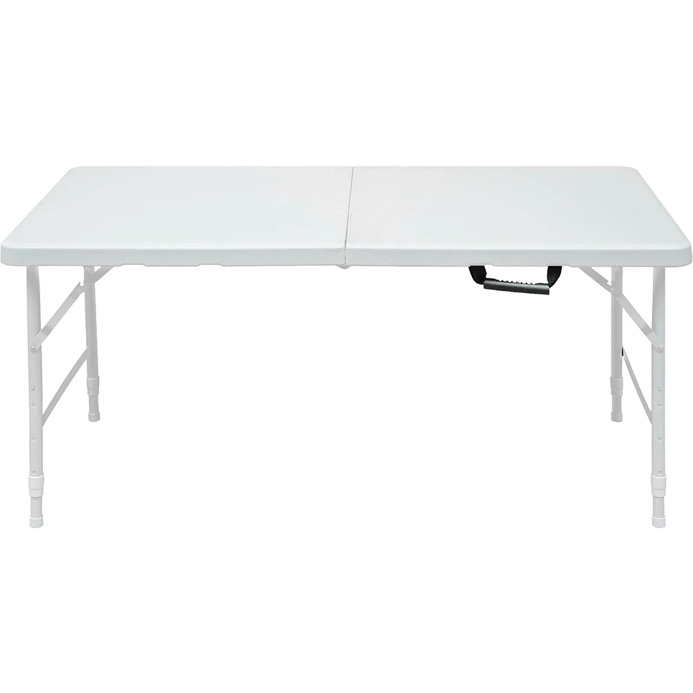 

Folding Table, 4 Ft Adjustable Height Plastic Foldable Table, Portable Fold-in-Half Table with Handle, Lightweight Camping Table