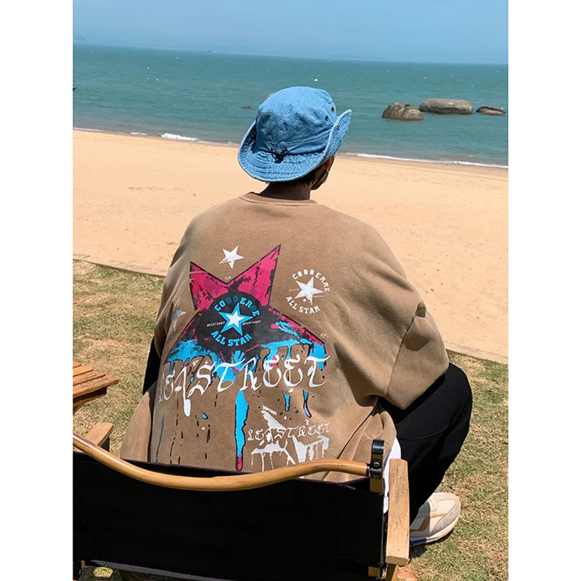 

Мужская толстовка в американском ретро-стиле оверсайз, новинка весна-осень, свободный крой с принтом, модный бренд, молодежная повседневная одежда, удобная посадка