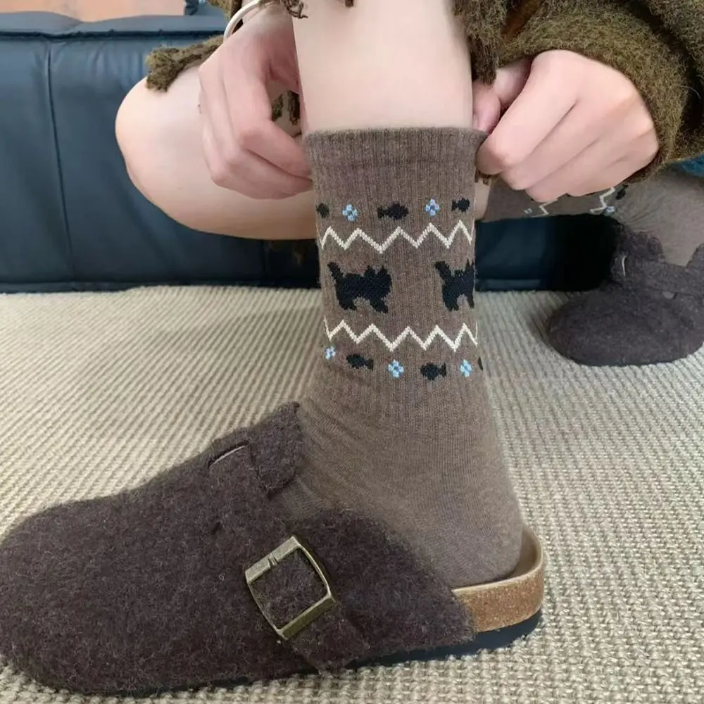1/4 Paar bedruckte warme Damensocken, Anti-Kälte, atmungsaktiv, gestapelte Socken, mittelhohe Socken, Herbst und Winter