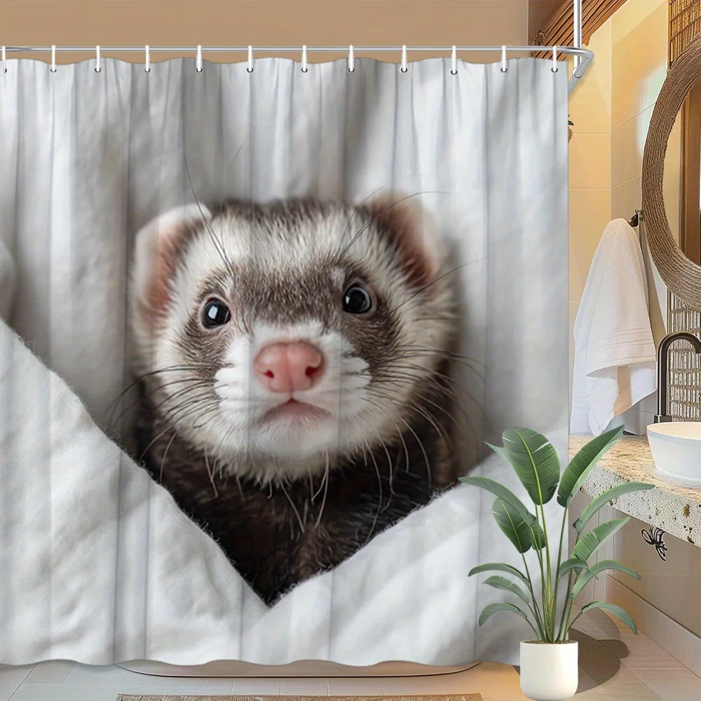 

Ferret Shower Curtain Cute Ferret Peeking Out Print Waterproof Polyester Bathroom Decor Bath Curtain Set