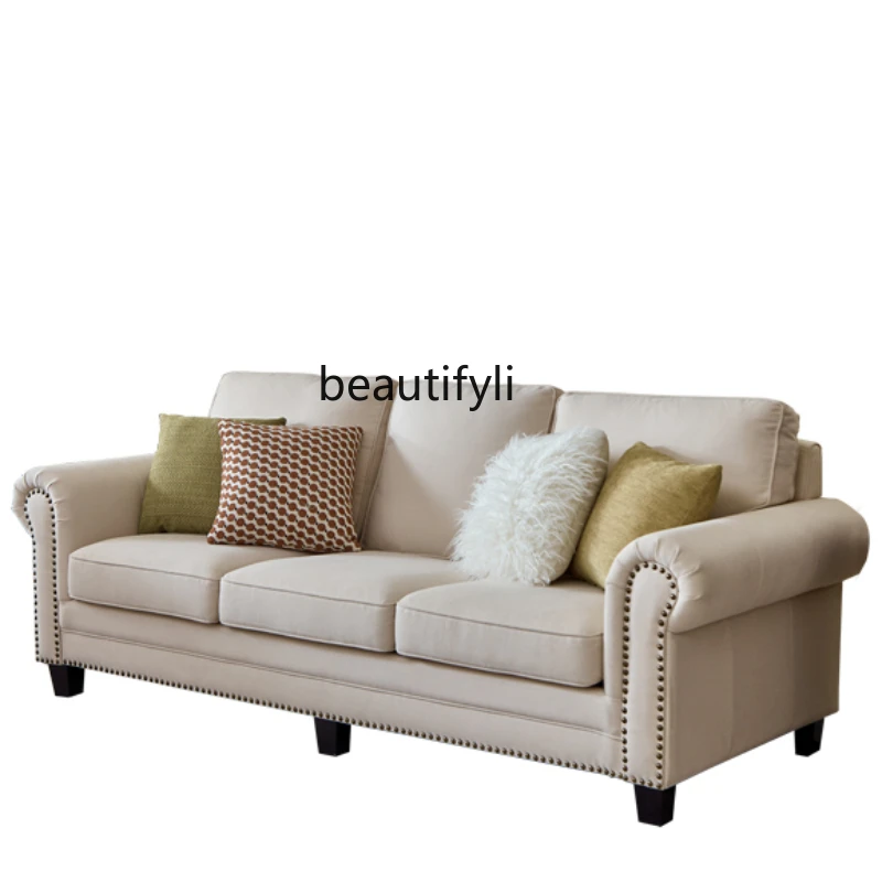 Fabric Sofa Single Three-Person Combination Removable and Washable Solid Wood Sofa Small Apartment Living Room Straight Row Sofa