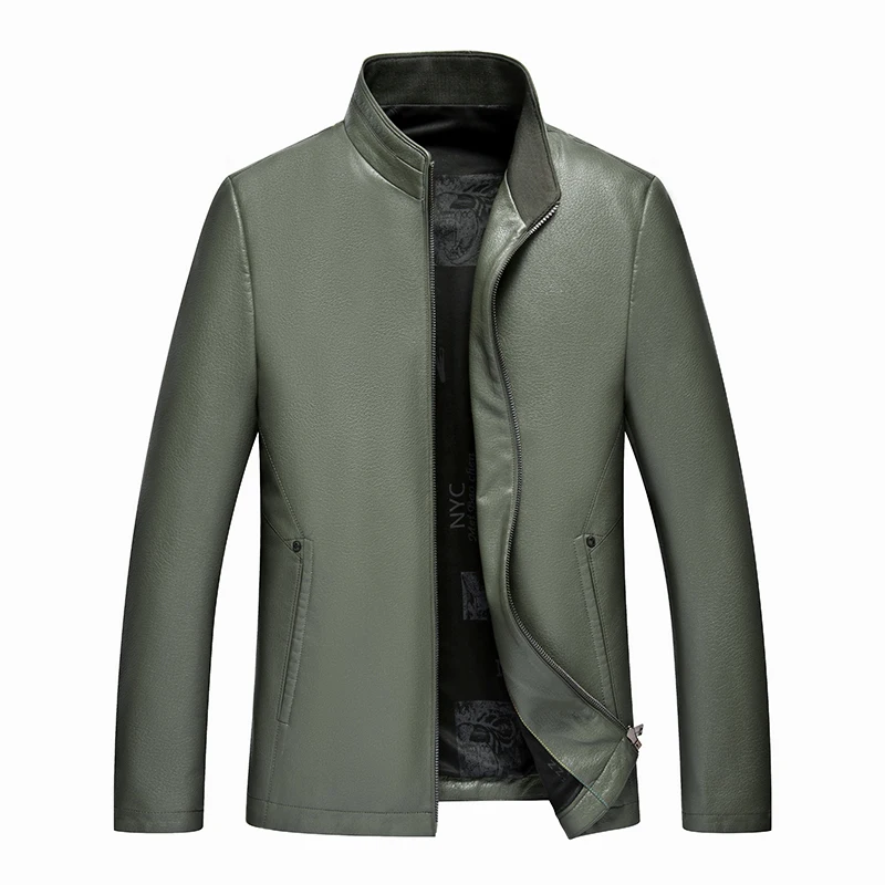 

ZDT-8003 Spring New Men's Leather Jacket Standing Collar Jacket Casual Business High-End Jacket Thick And Thin Can Choose