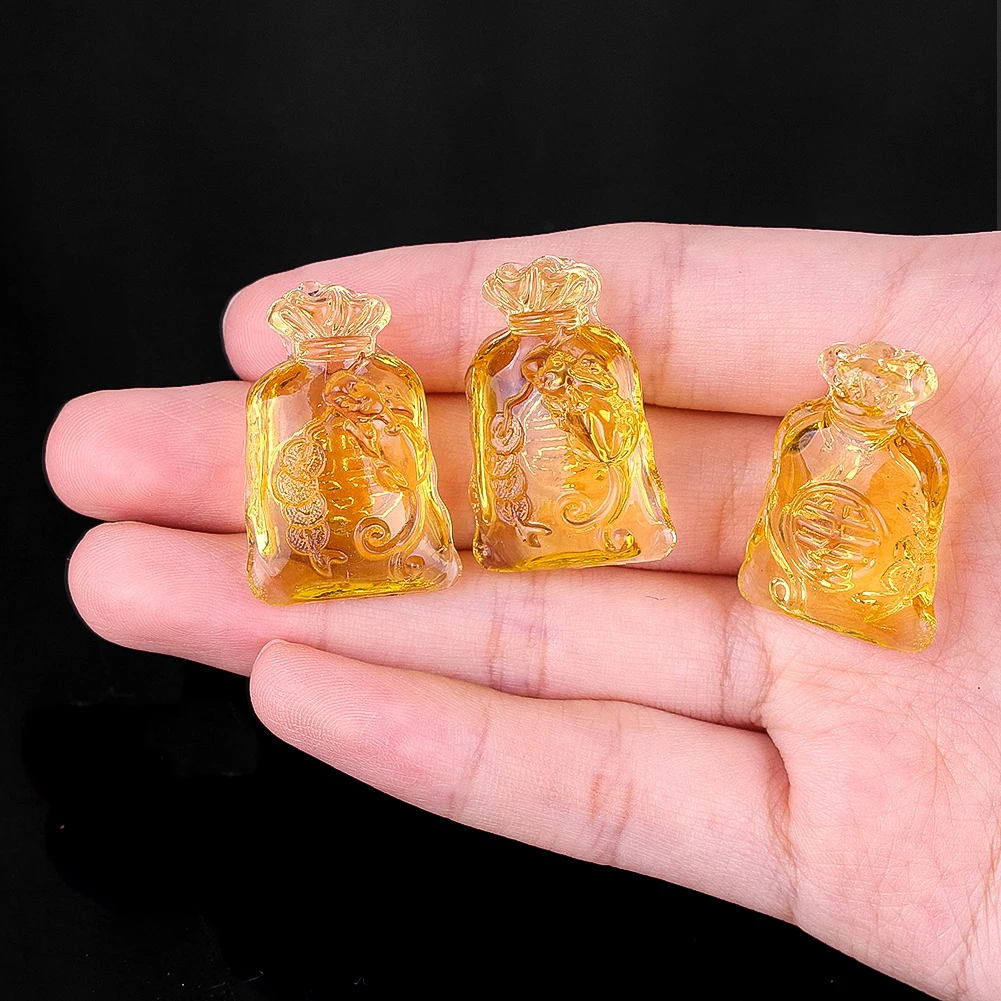 3 Pieces 2.5 Cm Feng Shui Money Bag Colorful Crystal Glass Doll Paperweight Fortune-telling Home Decoration Figurines Miniatures