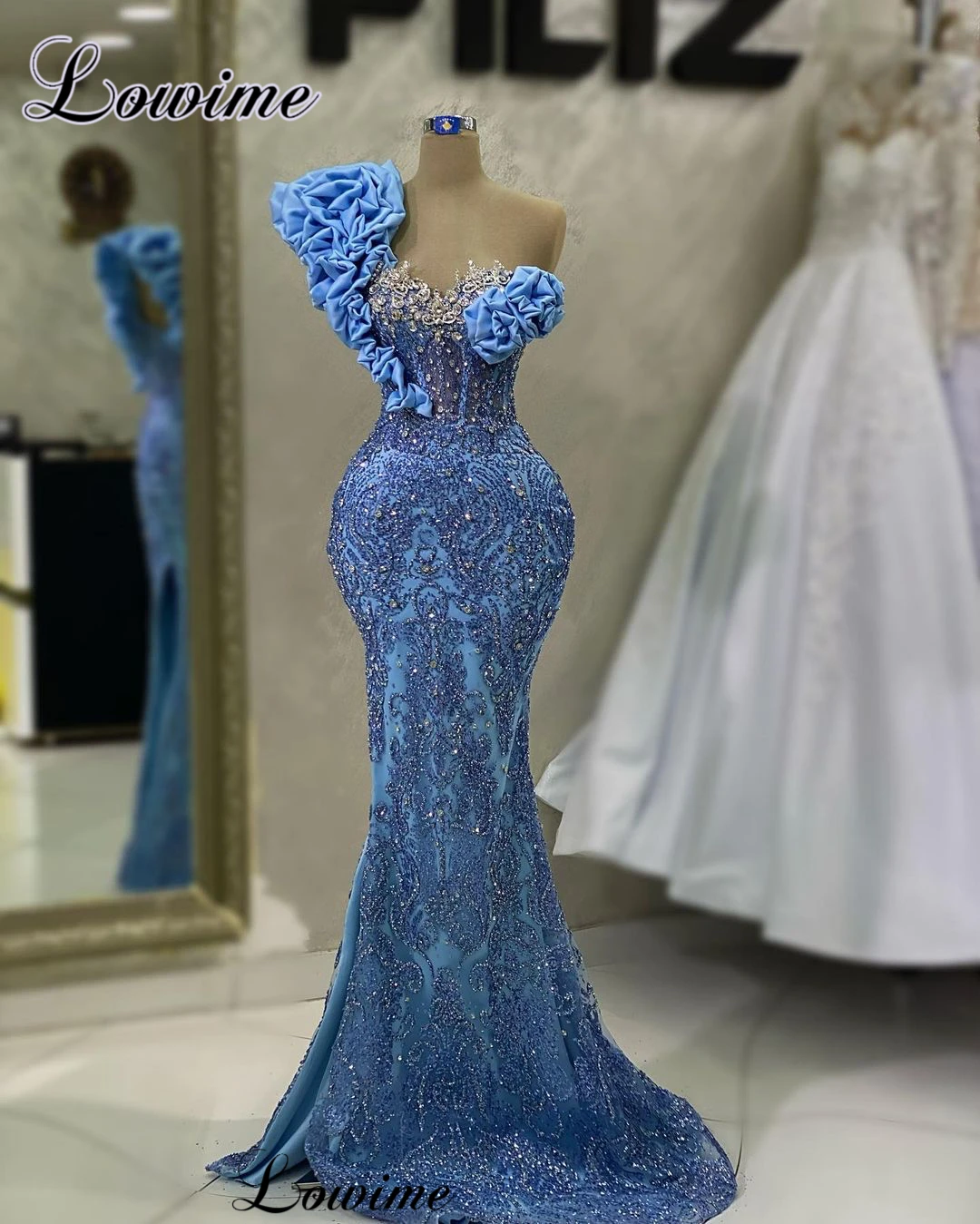 

One Shoulder Blue Prom Dresses For Women 2023 Crystals Sweetheart Celebrity Dresses Mermaid Vestidos De Cóctel Celebration party